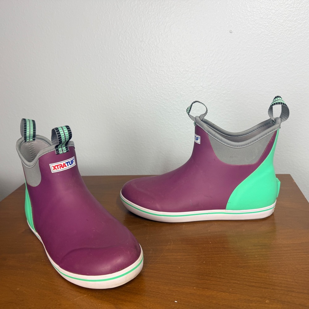 XTRATUF Ankle Deck Boot Women's 10 Purple Teal Rain Waterproof Slip On